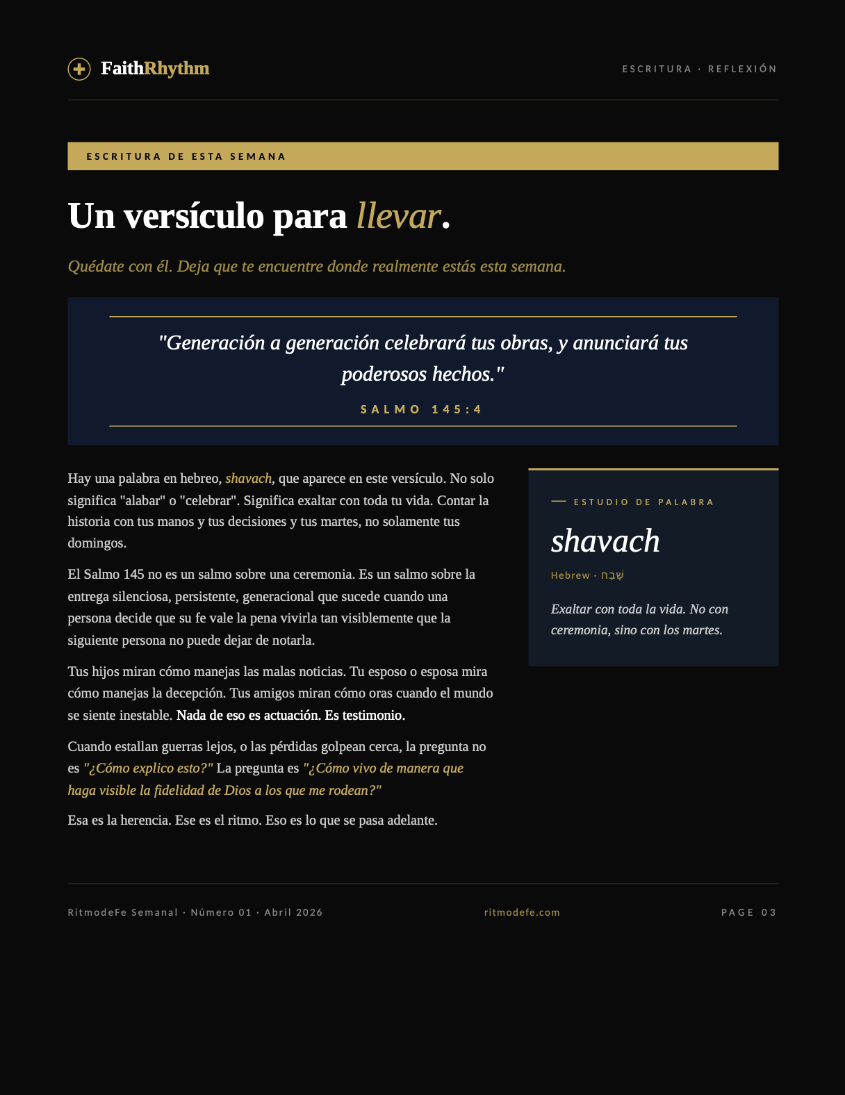 Página de reflexión de la Edición Dominical
